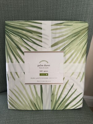 NWT Pottery Barn ~GREEN PALM FROND~ F/Queen DUVET ~TROPICAL~ Rain Forest FLORIDA-image