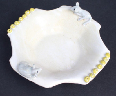 Vintage Pottery Studio Art Mice Rats TRINKET DISH Bowl Figurine Decor-image