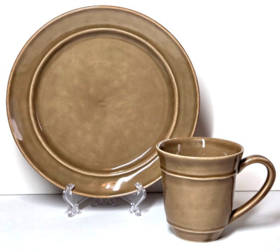 POTTERY BARN Cambria Mushroom 2 Piece Set - Salad Plate and Mug Portugal NEW-image