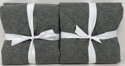 Pottery Barn Belgian Flax Linen Diamond KING Shams (2) ~ Charcoal Gray-image