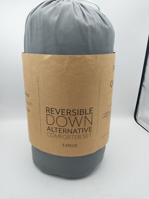 3-Piece Reversible Full/Queen Down Alternative Comforter Set Gray/ Light Gray -image