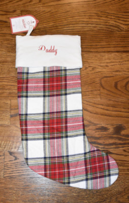 Pottery Barn Kids Classic Velvet Christmas Stocking Daddy Monogram Plaid NWT-image