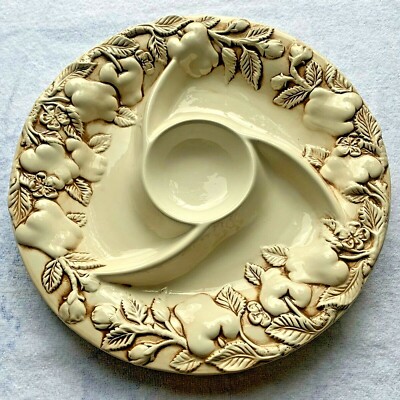 Fruit Chip & Dip Platter New Elements Antique 14.5” Diameter New In Box Unused-image