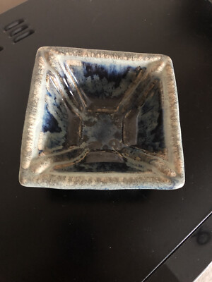 bowl studio handcrafted art pottery, multicolor square, signed JD, 4 1/2” wide-image