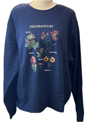 Dip Herbarium Botanical Sweatshirt Women's XL DarkBlue With Graphic Raw Hem New-image