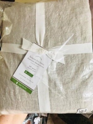 Pottery Barn Belgian Flax Contrast Duvet Cover Flax White Queen 2 Shams Duotone-image