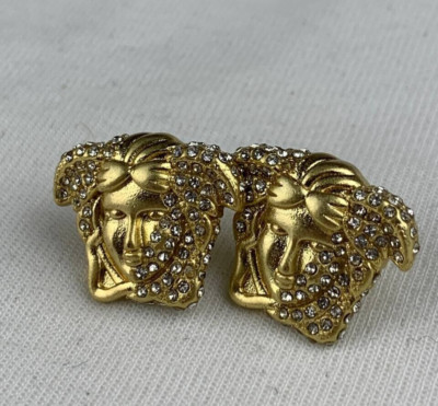 Versace Gold Crystal Charming Medusa Queen Shaped Stud Earrings-image