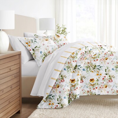 Kaycie Gray Floral Patterned Reversible Comforter Set-image