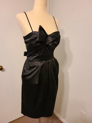 db Studio Marilyn Monroe Style Thin Strap Stretch BLACK SATIN DRESS 6 Made USA-image
