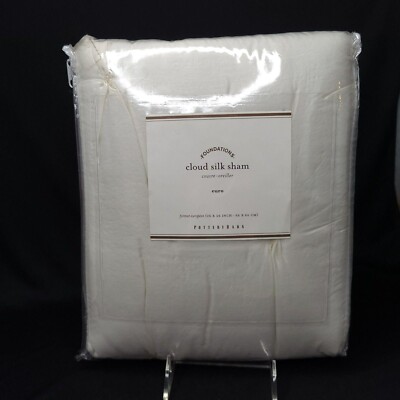 Pottery Barn Pillow Sham Foundations Cotton Silk White Square 26 x 26 Euro New-image