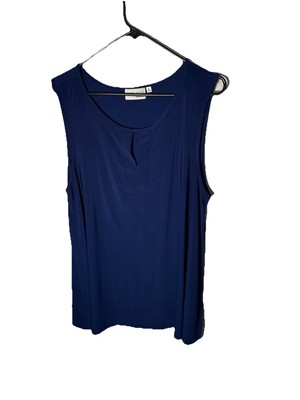 Attitudes by Renee Liquid Knit Dip Hem Keyhole Tunic Blouse Tank XL BLUE-image