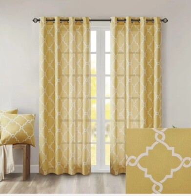 Madison Park Fretwork Printed Curtain Yellow Panel,Saratoga MP40-2023-50