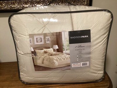 Madison Park 7pcs Bed In A Bag Comforter Set Tufted Pleated Faux Silk Bedding-image