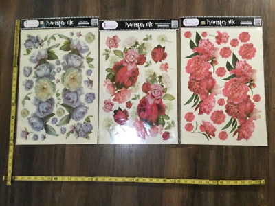 3 New LARGE Dress My Craft Transfer Me ROSES Transfers Floral Dip In Water LOT 3-image