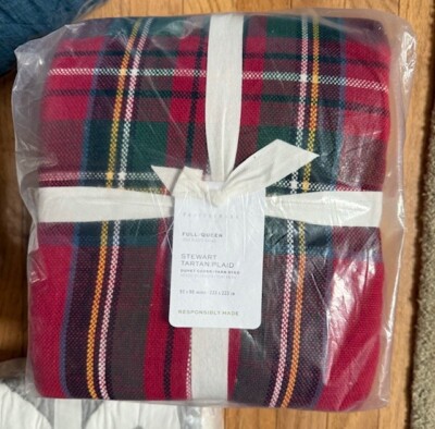 Pottery Barn Stewart Duvet Cover Red Queen No Shams Tartan Plaid New-image