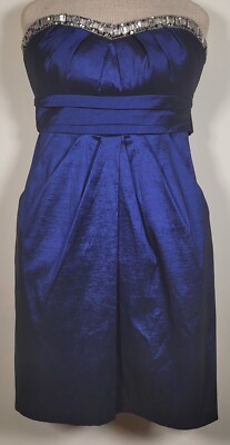 CITY STUDIO DRESS JUNIOR SIZE 9 Blue Strapless Rhinestones Design 2 Pockets-image