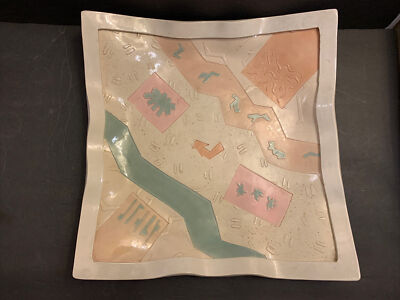 VTG Barbara Demery 1988 Ceramic Glazed Studio Square Large Bowl Wall Hanging 16’-image