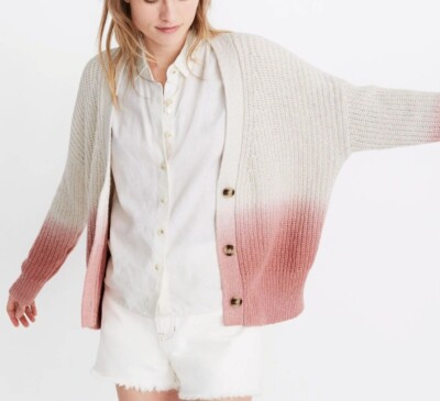 Madewell Dip Dye Courtland Cardigan Sweater Size S Cream And Pink-image