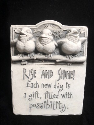 Carruth Studio 2006  RISE AND SHINE Bird Trio Hanging Wall Plaque Stone-image