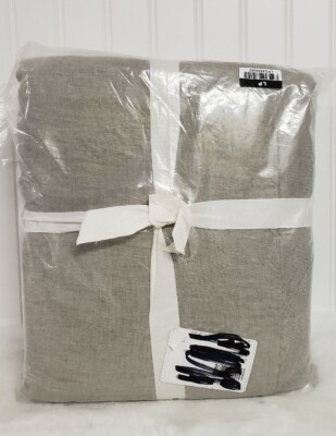 Pottery Barn Belgian Flax Linen Double Flange Duvet Cover Queen Eucalyptus -image