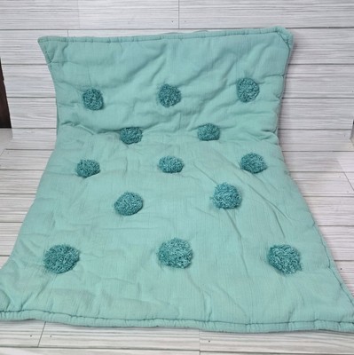 Pottery Barn Teen Pillow Shams Standard Crinkle Puff Aqua Turquoise Pom-poms -image