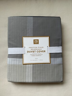Pottery Barn Preston Plaid Reversible Duvet Cover, Twin New Gray-image