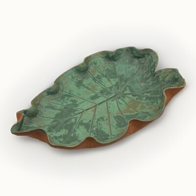 Green Leaf Tray Red Clay Hand Painted Studio Art Pottery Large Signed Nancy-image