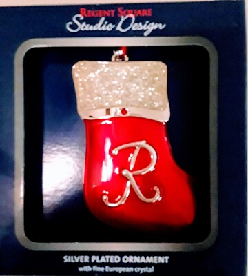 Regent Square Studio Design Christmas Ornament Red Stocking/Crystas Initial 