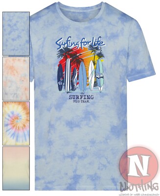 Surfing for life t-shirt surfboard beach vacation surfing sand tie dye tee-image