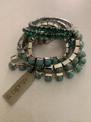 5 Studio S Fashion Bracelets Faux Robin Eggs Pearls and Faux Green Stones-image