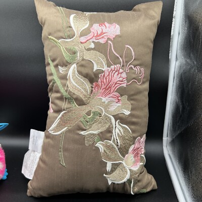 Madison Park Decorative Embroideried Pillow Brown Beige Pink Green 18x12 Inches-image