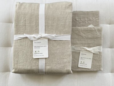 Pottery Barn BELGIAN FLAX LINEN Duvet Full Queen & Standard Shams Flax NWT-image