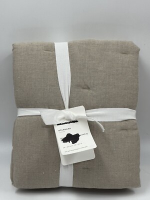 New Set/2 Pottery Barn BELGIAN FLAX LINEN Standard Tufted Shams, Dark Flax-image