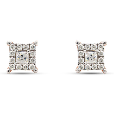 2/9 CT DVVS1 Moissanite Halo Square Stud Earrings 10K Rose Gold-image