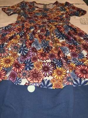 NEW LuLaRoe 2 print Large 14/16 Amelia Floral Daisy Blue Pink Dip Polka Dots 🦄-image
