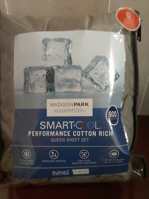 Madison Park Essentials 900 Thread Count Smart-Cool Sheet Set GRAY QUEEN-image