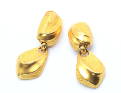 Clara Studio Kasavina Gold Plate Signed Designer Couture Dangle Earrings-image