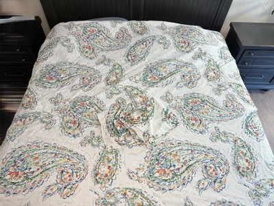 POTTERY BARN Parker Paisley Full/Queen Duvet Cover & 2 Standard Shams White Blue-image