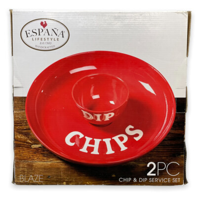 Espana Lifestyle 2 Piece Chip And Dip Serving Bowl Set Red White 13