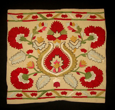 POTTERY BARN 20x20 Floral Crewel Embroidery Multi-Color Decorative Pillow Cover-image