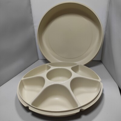 Vtg Tupperware Divided Veggie/Fruit/Dip Snack Party Tray 1665-2 With Lid 1666-2-image