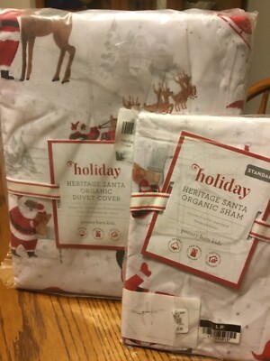 Pottery Barn Kids Heritage black  Santa TWIN Duvet cover COTTON+ sham+christmas-image