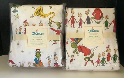 POTTERY BARN KIDS Dr. Seuss The Grinch TWIN Flannel DUVET and SHEET Set NEW-image