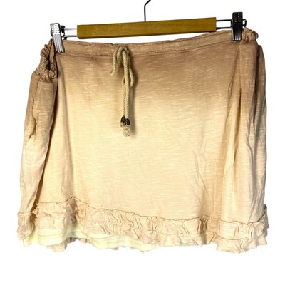 Oddy, Size Large, Peach to Rose Pink Ombre Dip Dye Distressed Mini Skirt, Ruffle-image