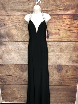 Studio 17 Prom Womens Size 12 Black Sweetheart Neck Rhinestone Spaghetti Straps-image