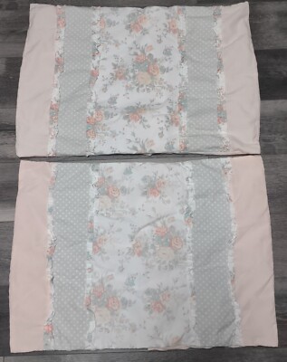2 Madison Park Pillowcases Shams Serendipity Peach Floral Shabby Cottage-image