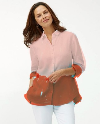 Tommy Bahama Linen 100% Shirt Blouse Dip Dye Ombré Orange Pink Coral Women Sz L-image