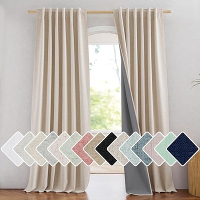 Rod Pocket Full Blackout Cream Linen Curtains 108
