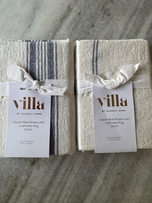 Pottery Barn Caprina Linen Cashmere Striped KING SHAMS -2 Villa Home/Blue Stripe-image