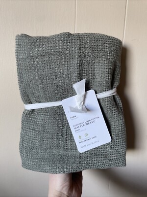 Pottery Barn European Linen Cotton Waffle Weave King Sham - Loden New With Tags-image